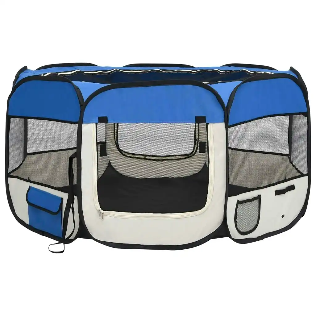 Foldable Dog Playpen with Carrying Bag Blue 125x125x61 cm 171015