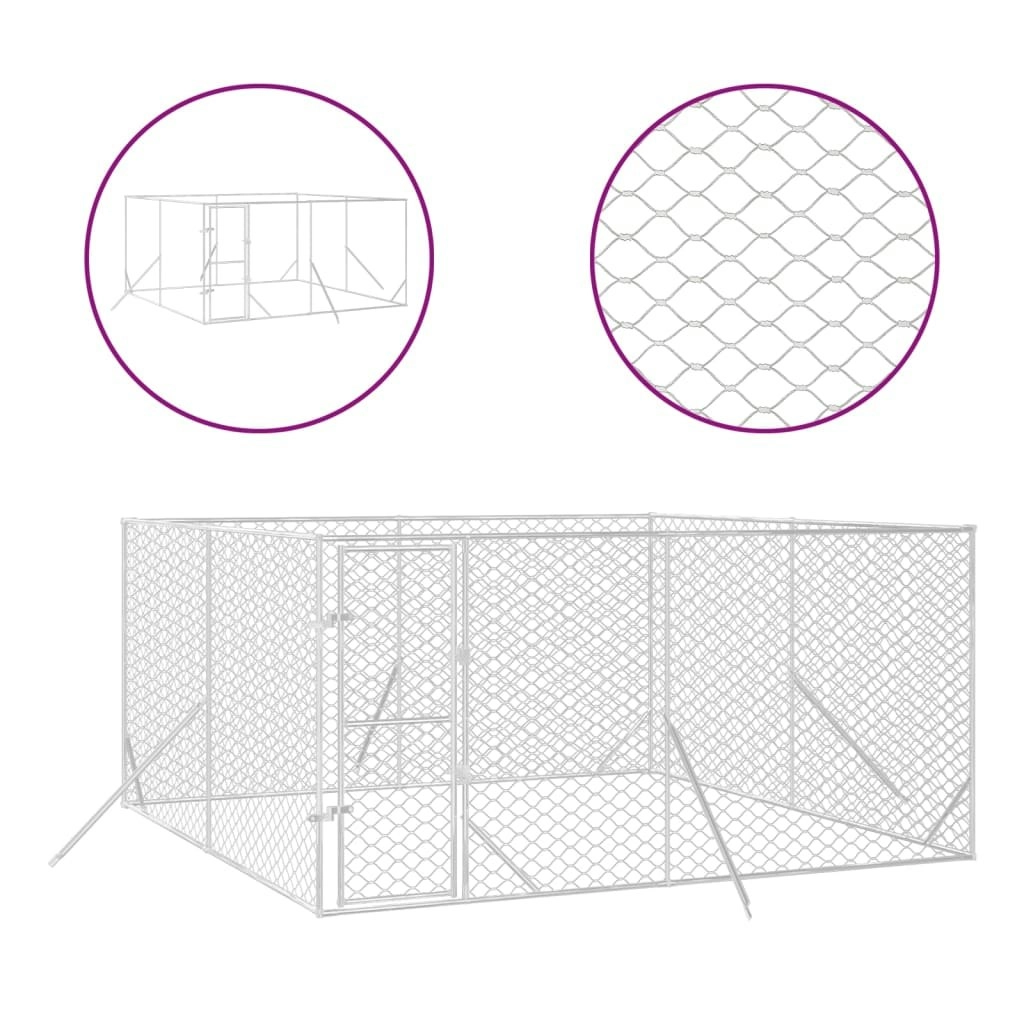 Outdoor Dog Kennel Silver 4x4x2 m Galvanised Steel 3190455