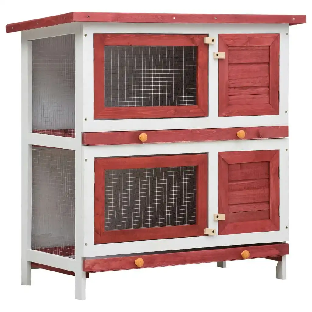 Outdoor Rabbit Hutch 4 Doors Red Wood 170836