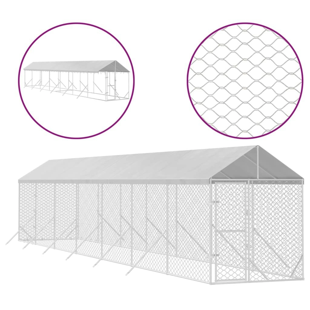 Outdoor Dog Kennel with Roof Silver 2x14x2.5 m Galvanised Steel 3190485