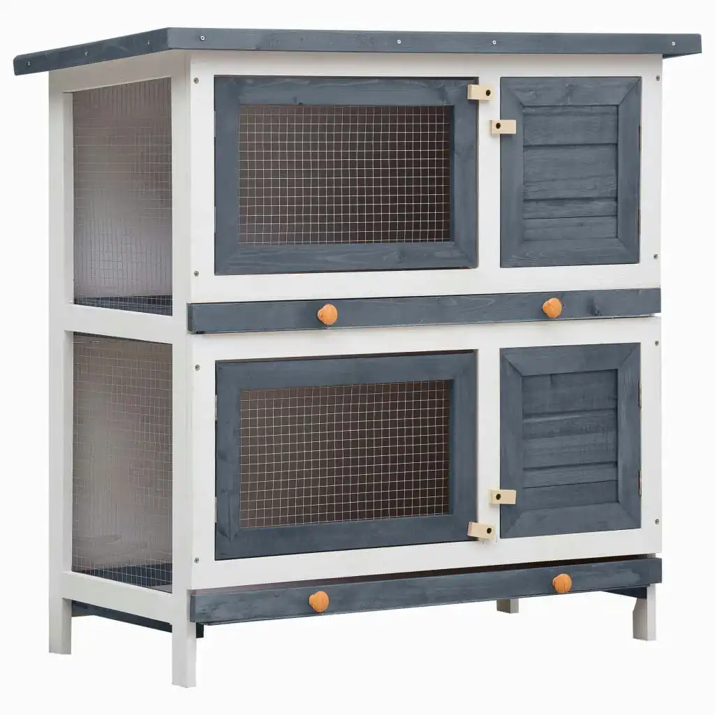 Outdoor Rabbit Hutch 4 Doors Grey Wood 170834