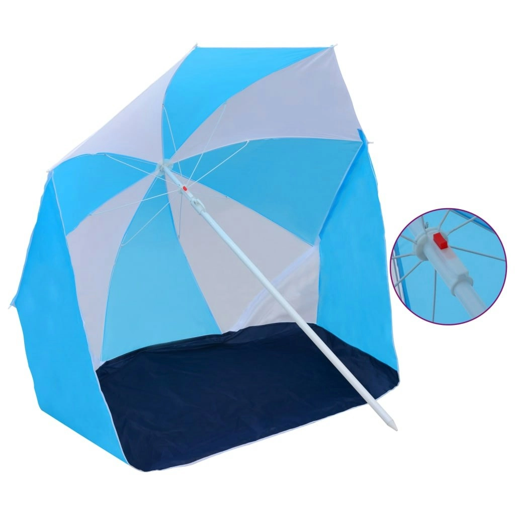 Beach Umbrella Shelter Blue and White 180 cm Fabric 47807