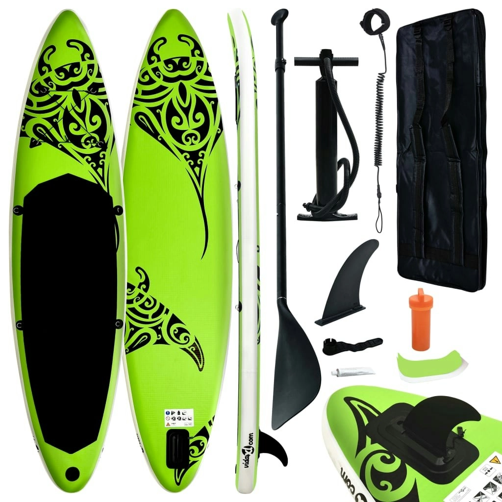 Inflatable Stand Up Paddleboard Set 366x76x15 cm Green 92742