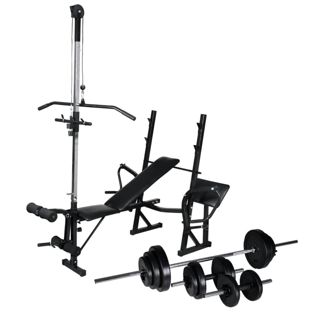 Workout Bench with Weight Rack Barbell and Dumbbell Set 30.5kg 275365