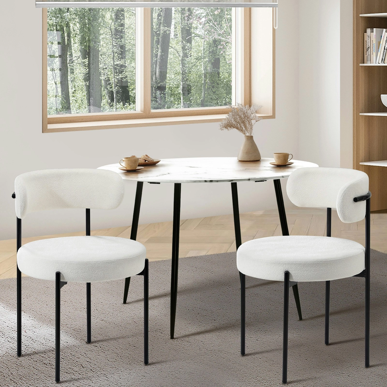 Oikiture 2x Dining Chair Round Boucle Kitchen Lounge Seats Backrest White