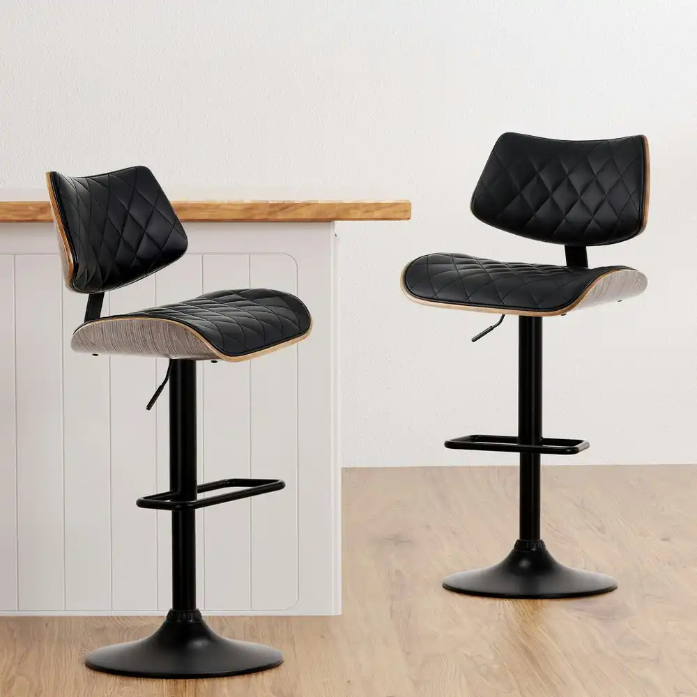 Artiss Bar Stools Kitchen Dining Chairs Gas Lift Stool Wooden Leather Black