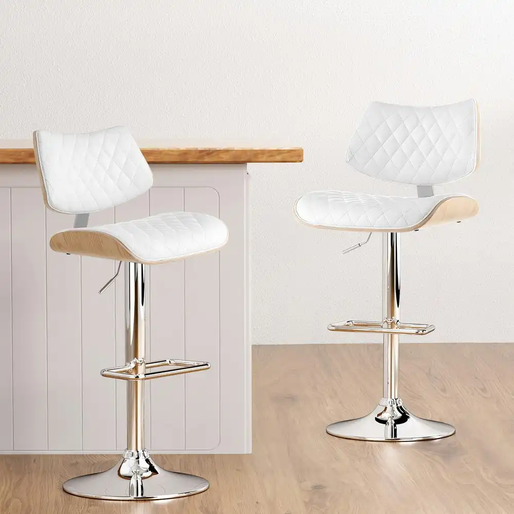 Artiss Bar Stools Kitchen Dining Chairs Gas Lift Stool Wooden Leather White