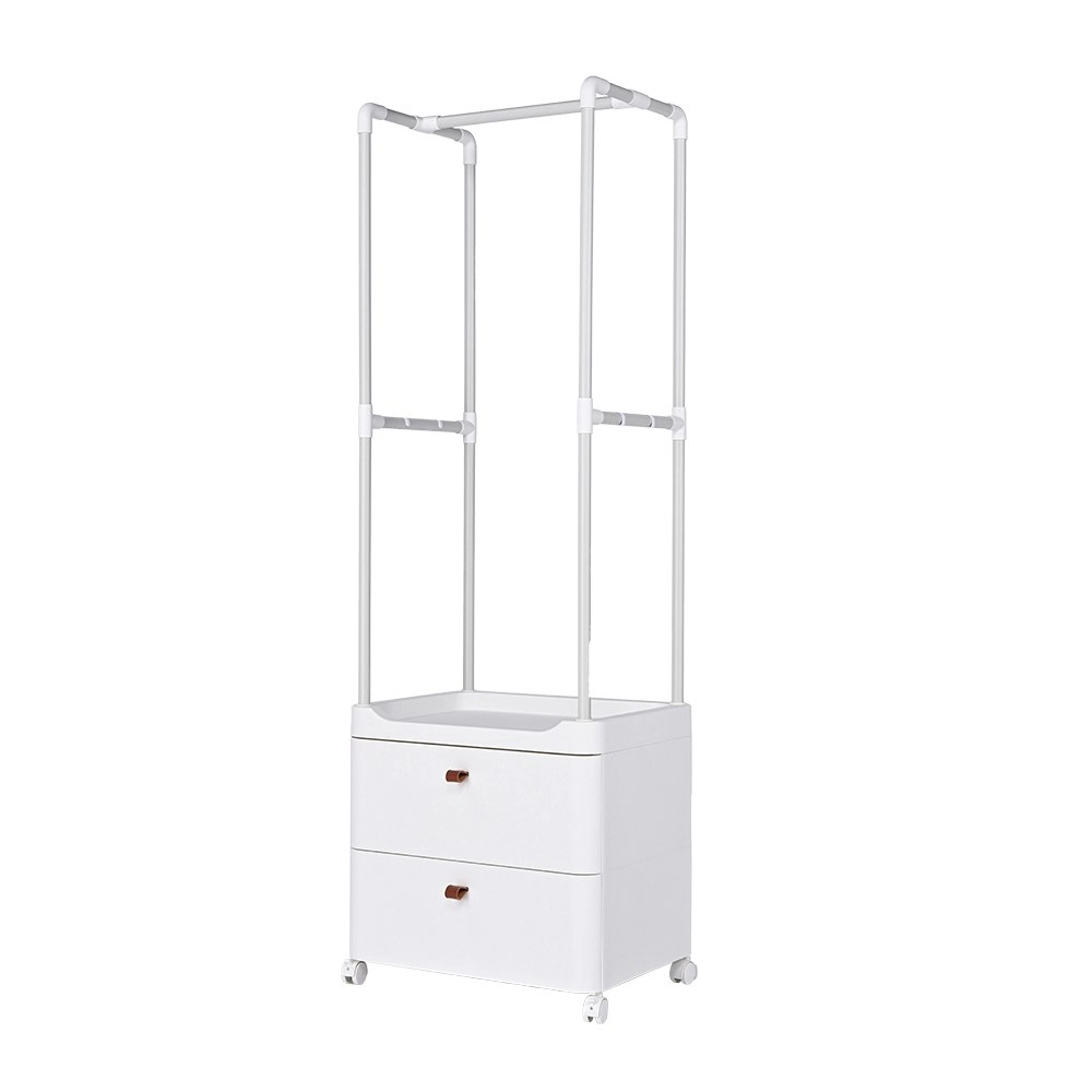 Furb Clothe Rack 3-In-1 Coat Rack Storage Stand Rolling Storage Cart White Small