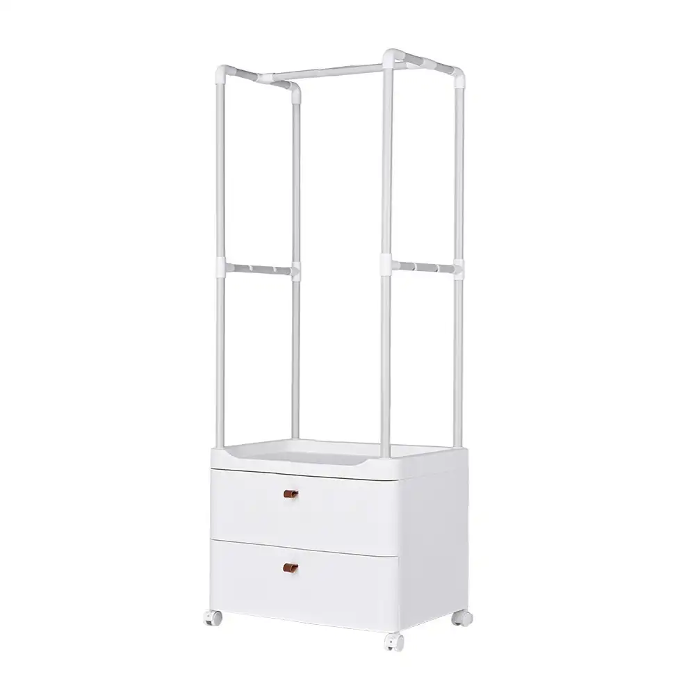 Furb Clothes Rack 3-In-1 Coat Rack Storage Stand Rolling Storage Cart White