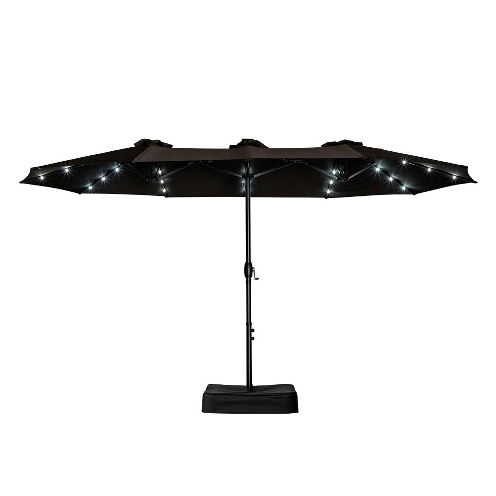 Groverdi 4.6M Large Double-Sided Outdoor Patio Umbrella with Solar Lights & Base