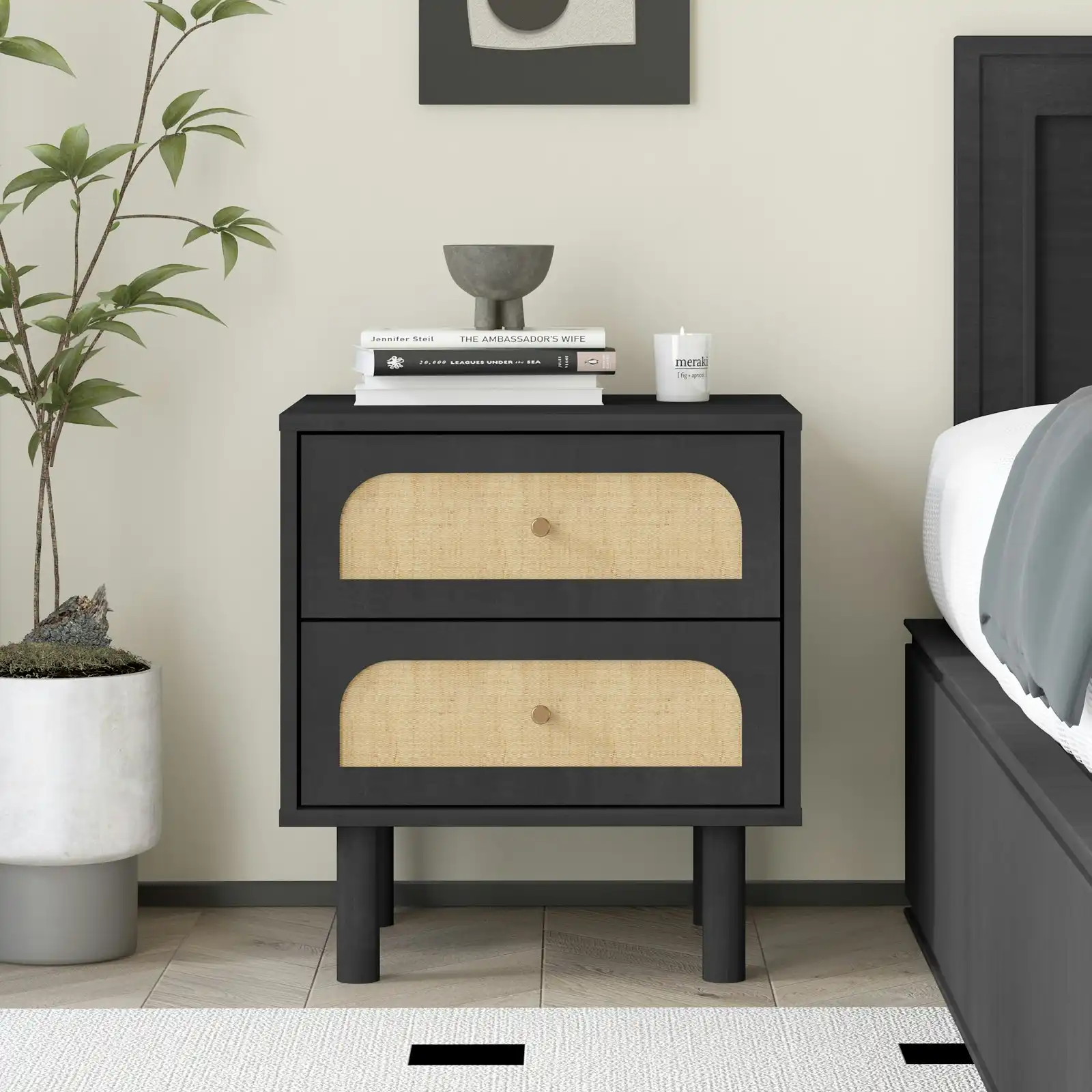 Elisa 2 Drawer Side Table Black Nightstands