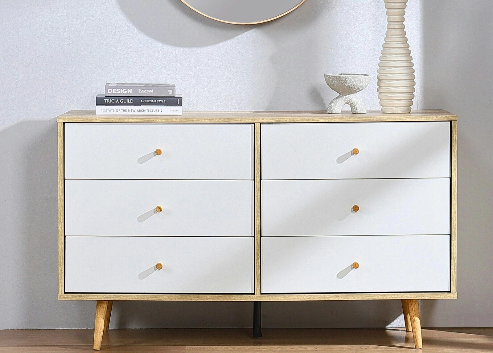 Adriana 6 Drawer Chest Dresser | Lowboy in Scandinavian Style for Modern Living