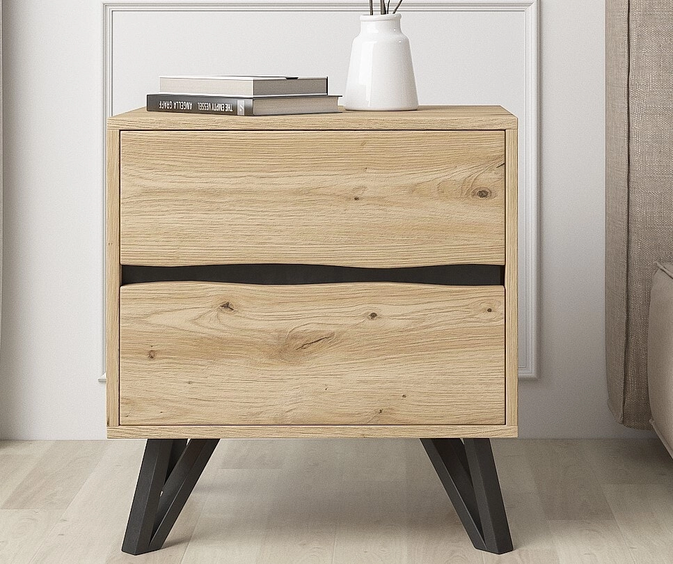 Grayson 2 Drawer Bedside Table  Wood & Black Finish for Stylish Bedroom Storage