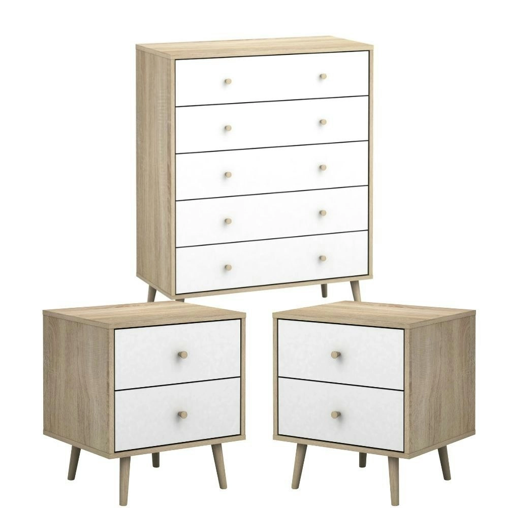 Bedroom Bundle Adriana 5 Drawers Chest with 2 Bedside Tables