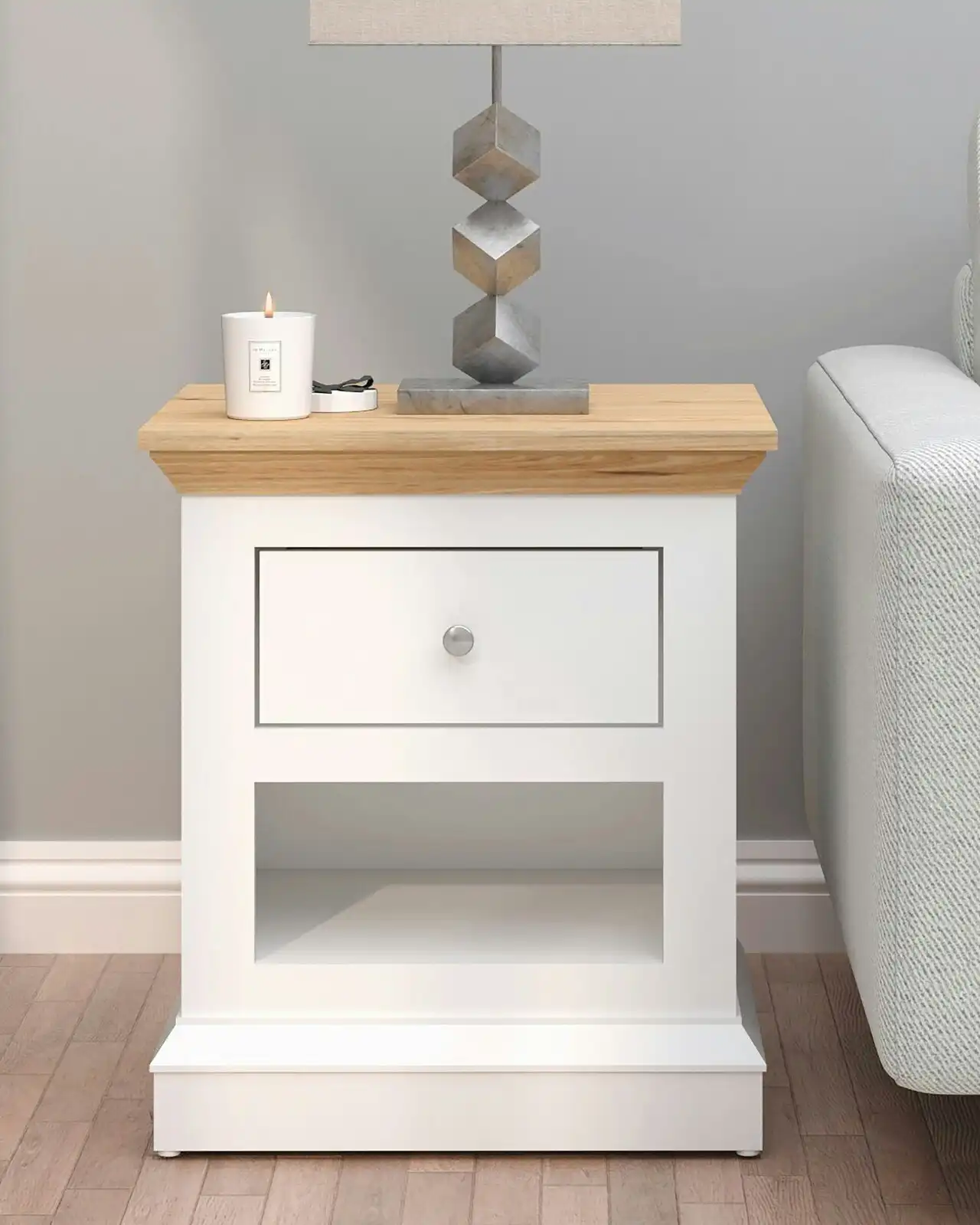 HAMPTON bedside table in Cream/Oak Effect