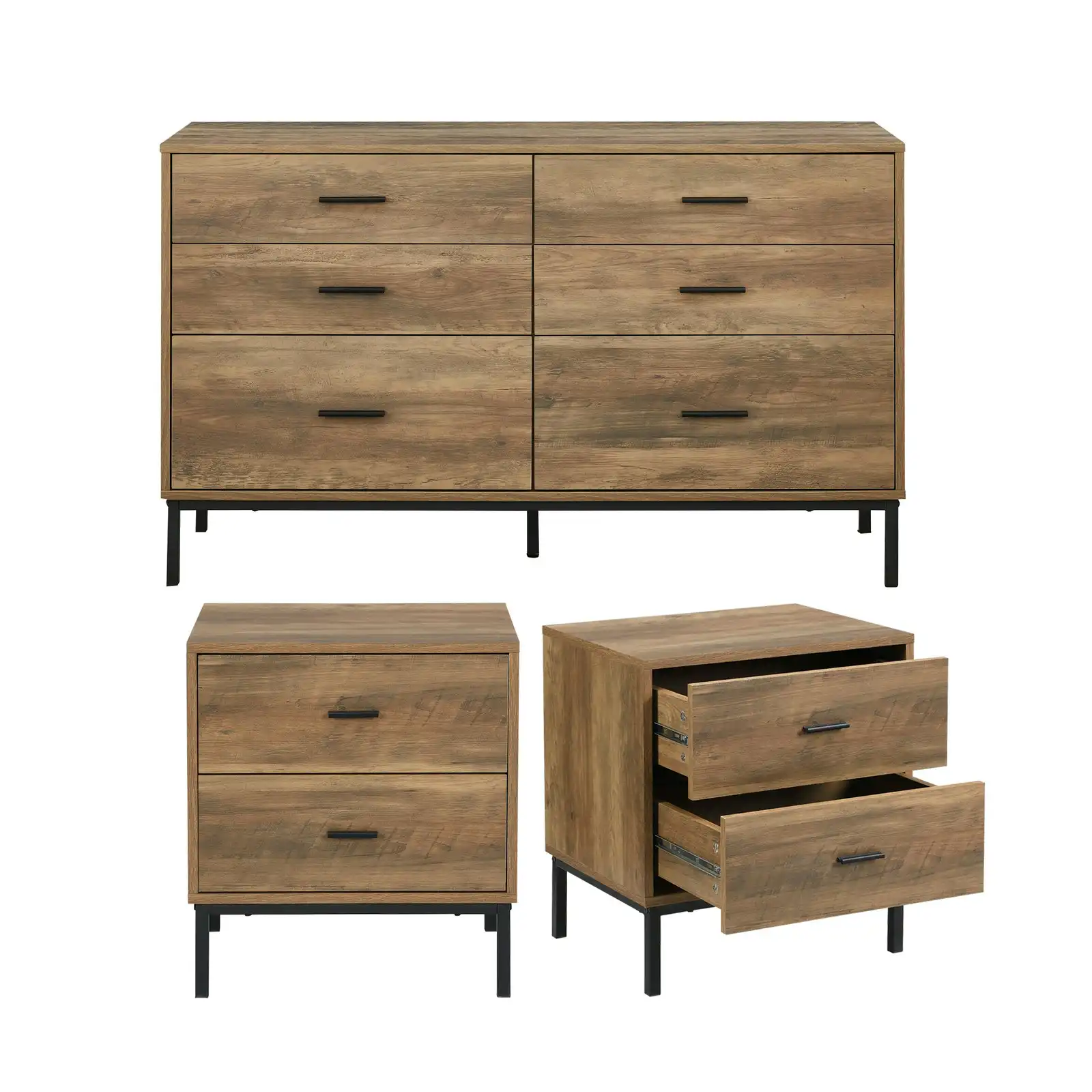 Bronx Chest of 6 Drawers Tallboys Dressers + 2 Bedside Table Bundle