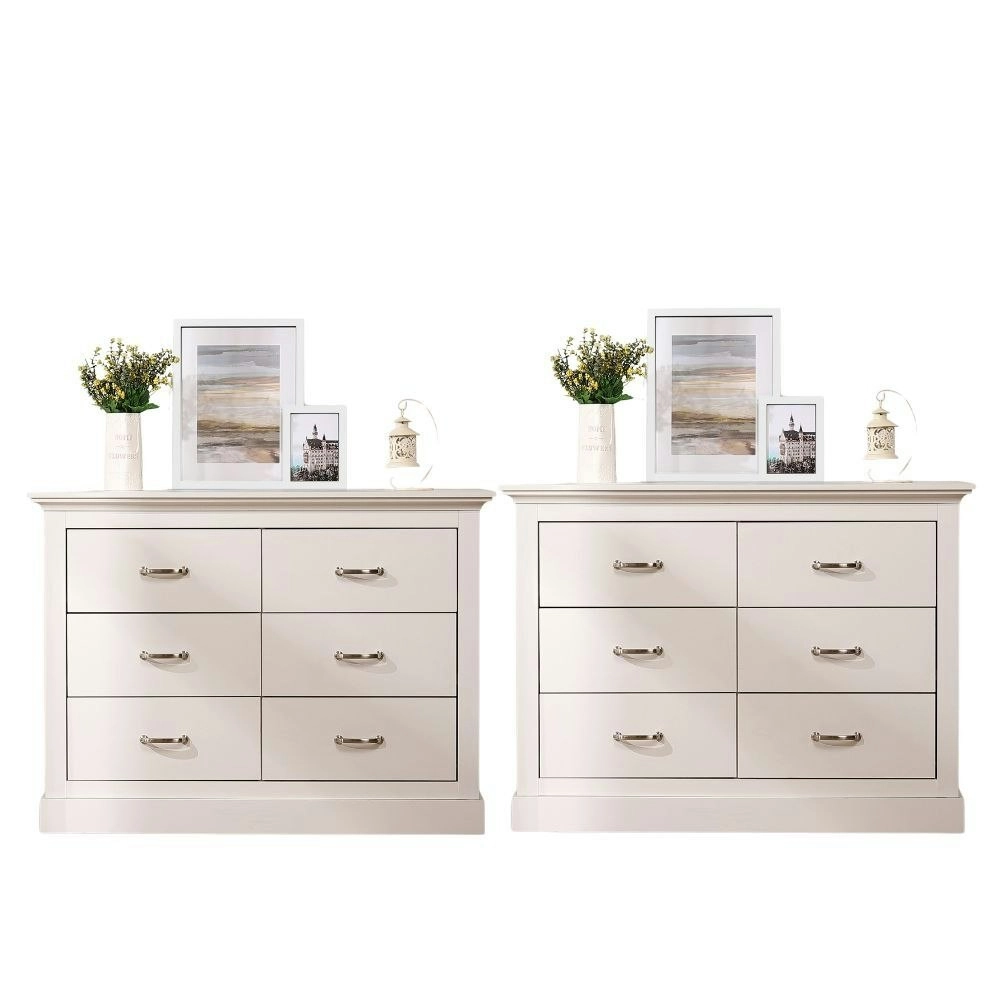 Ashford White 6 Chest of Drawers 2 Sets | Elegant Dressers for Stylish Bedroom Storage