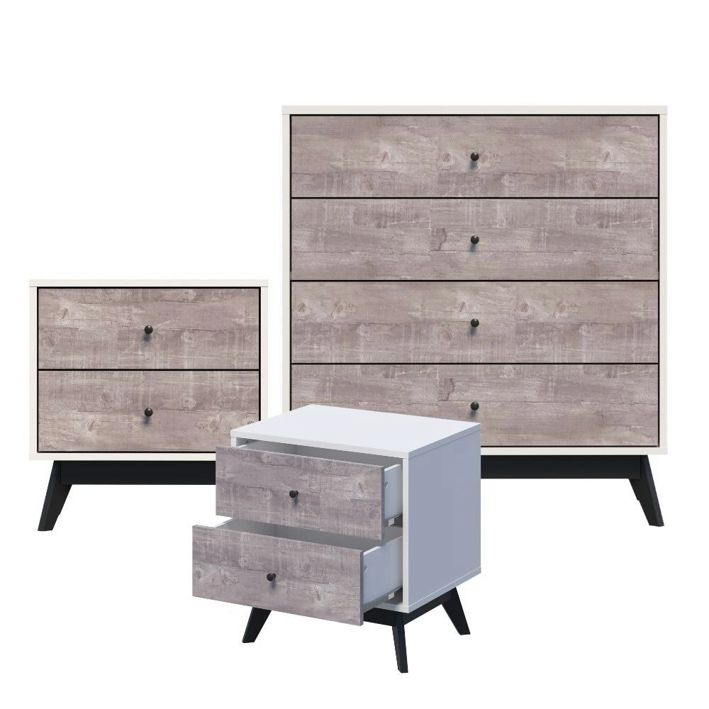 Bella Bedroom Set: 4 Drawer Chest and 2 Bedside Tables Complete Furniture Collection