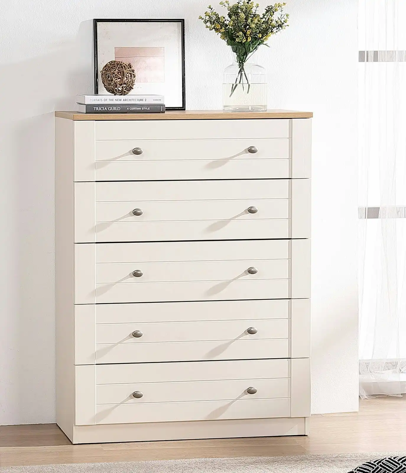 Harriet Chest of 5 drawers white Tallboy