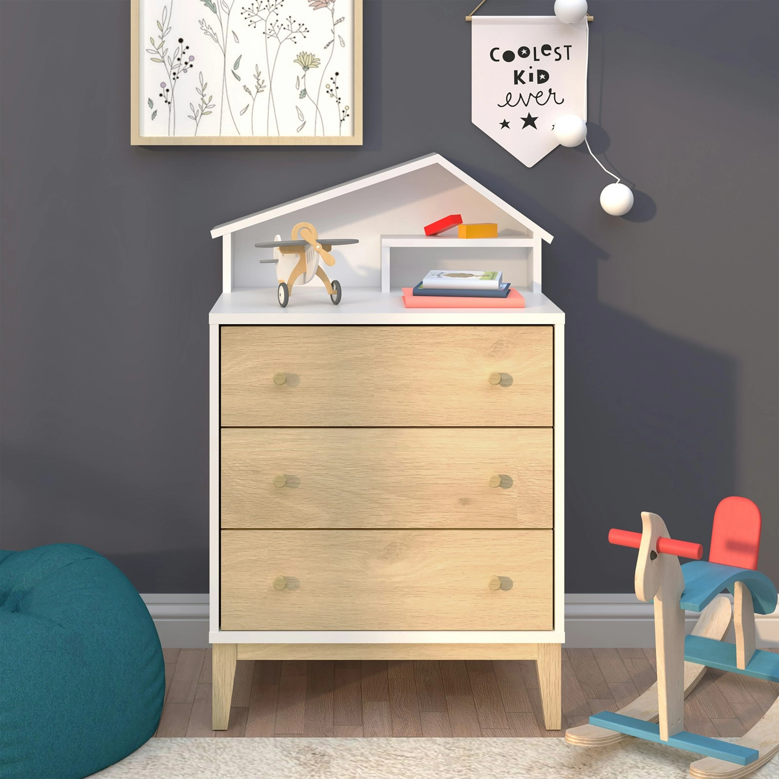 House Kid 3 Drawer Chest Stoage Cabinet | Children's Bedroom Furniture for Stylish Storage