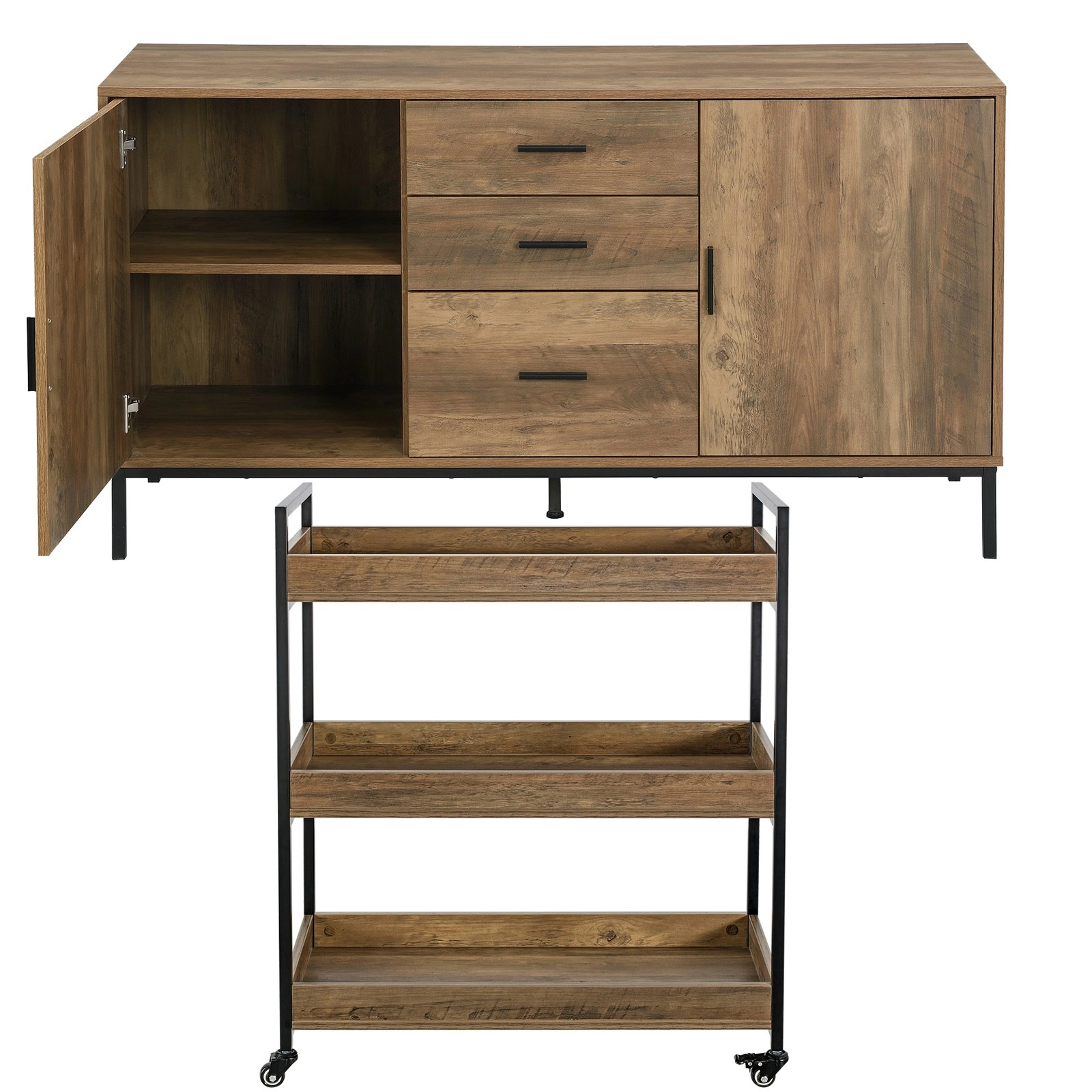 Bronx Buffet Sideboard Cabinet and Kitchen Trolley Bundle