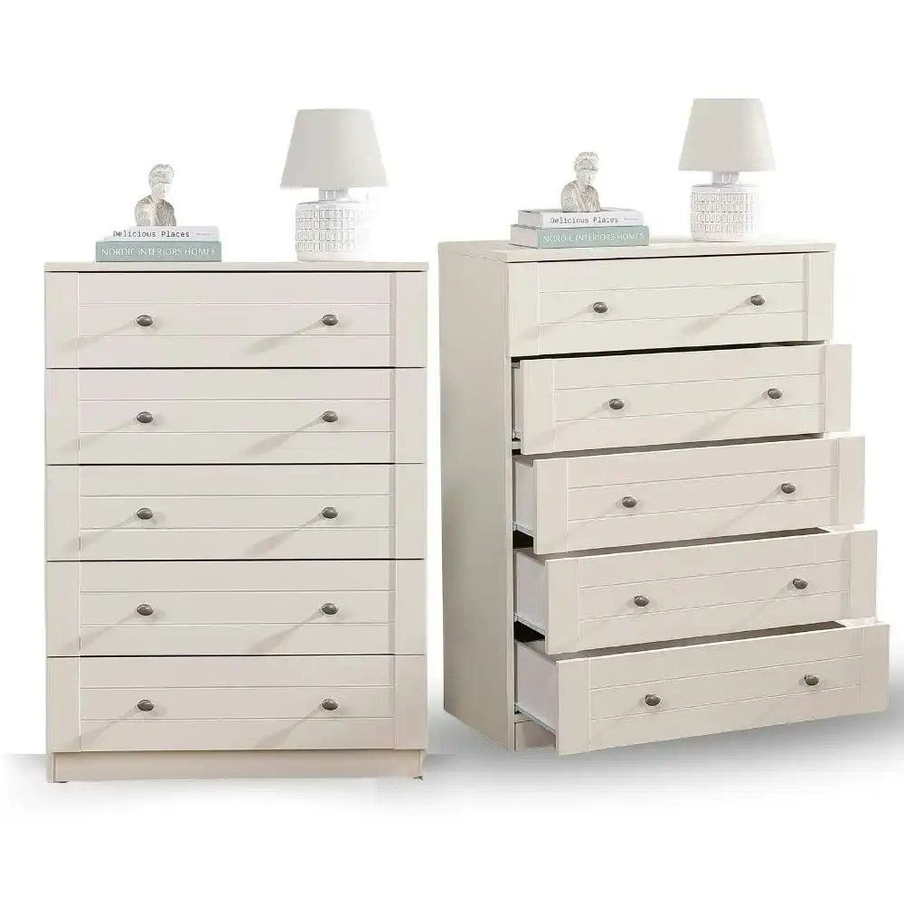 Cosmoliving 5 Chest of Drawers Dresser Tallboy Cabinet -2 Sets Cream color