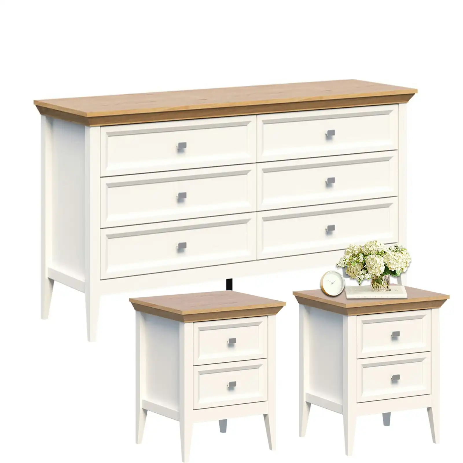 Coogee 2 Drawer Bedside Table Set +6 Chest for Drawers