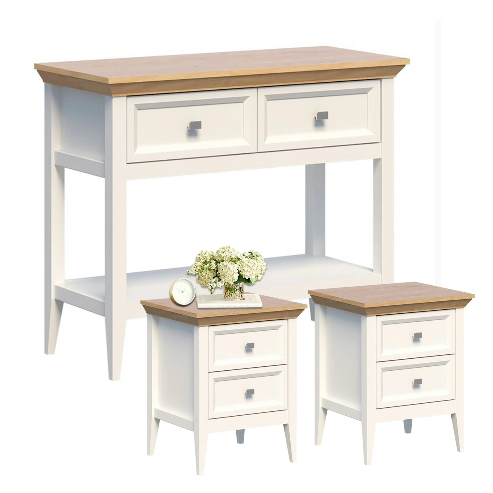 Cosmoliving Coogee Bedside Table Set + Console Table With Drawers Bundle