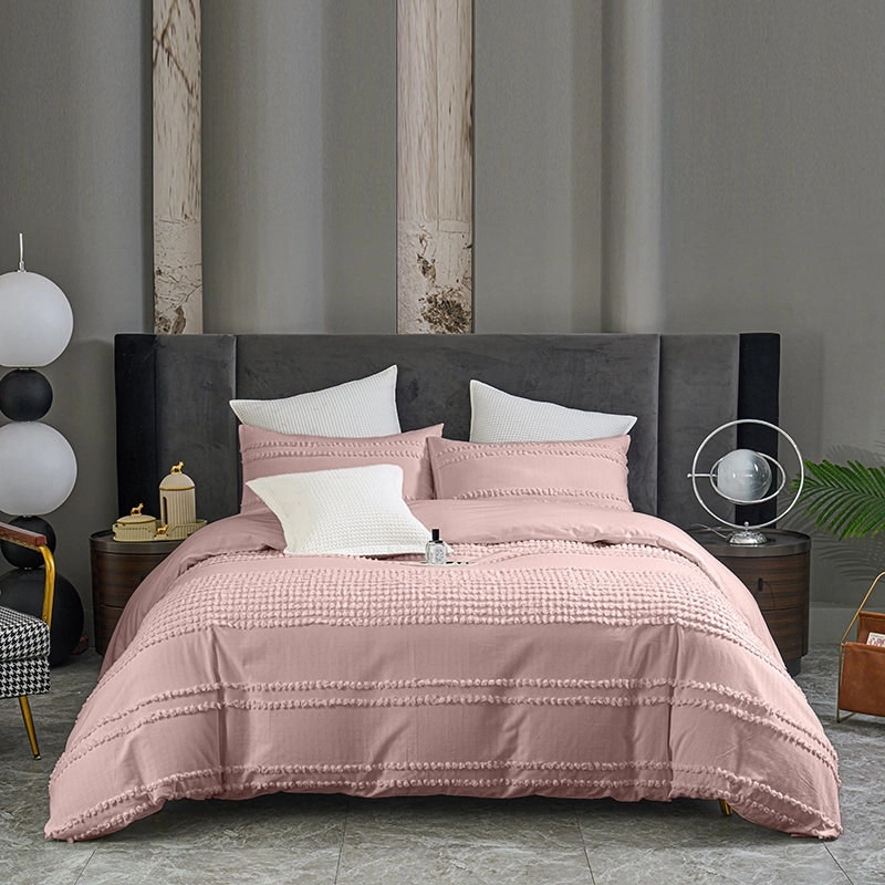 100% Cotton Tufted Stripe Pattern Dusty Pink Quilt Doona Duvet Cover Set