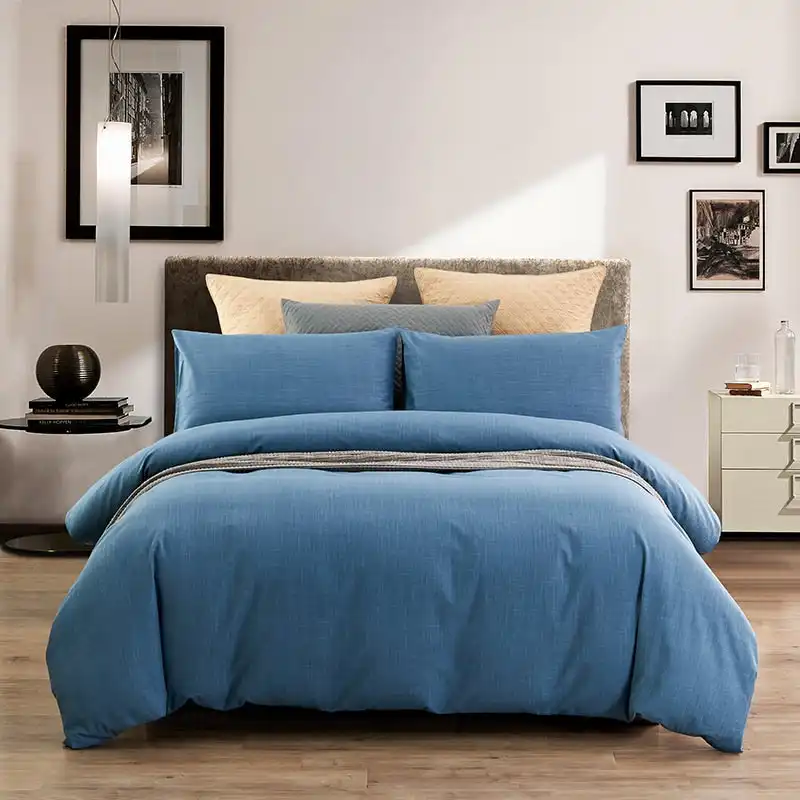 100% Slub Cotton Quilt Doona Duvet Cover Set Blue