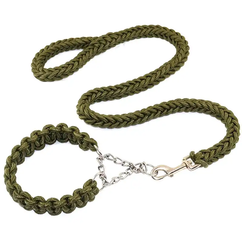 Large Breed Dog Army Green Heavy duty Dog Collar and lead Leash set