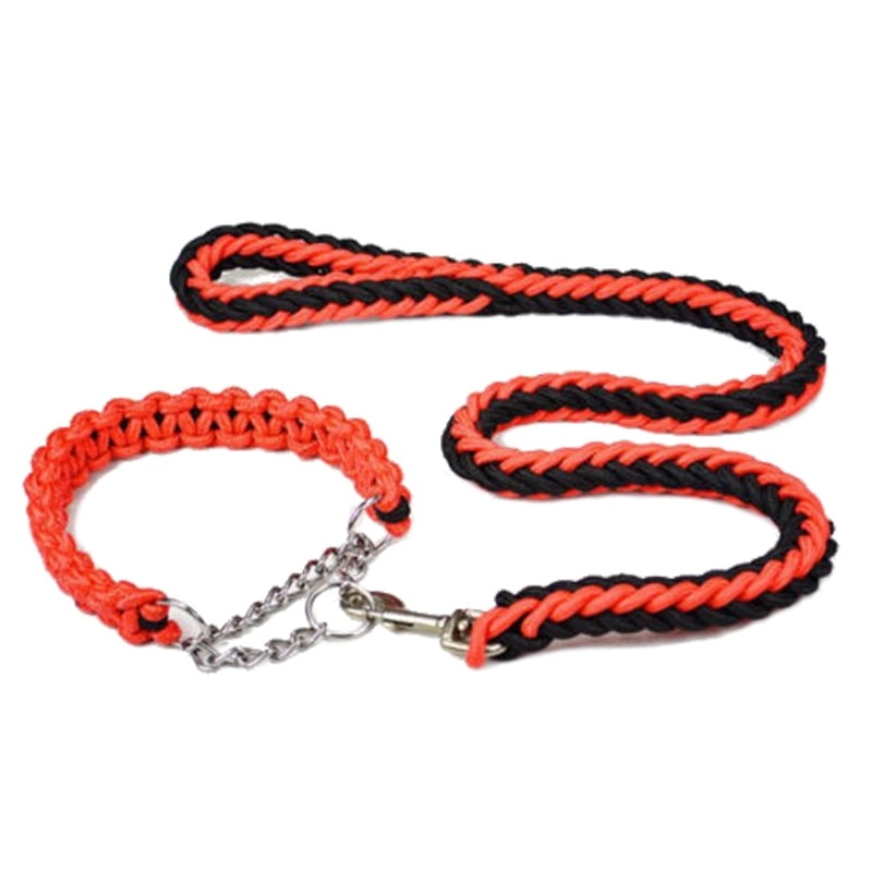 Large Breed Dog Super Strong Heavy duty Dog Collar and lead Leash set - Red