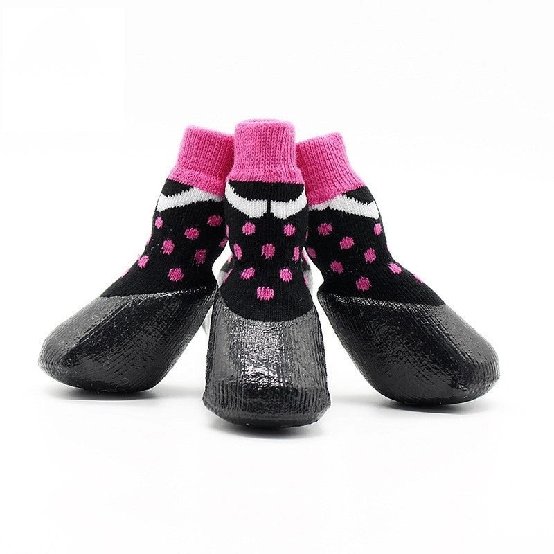 Pet Dog WaterProof Rain Shoes Boots Socks Non-slip Rubber Socks Pink Dots Print