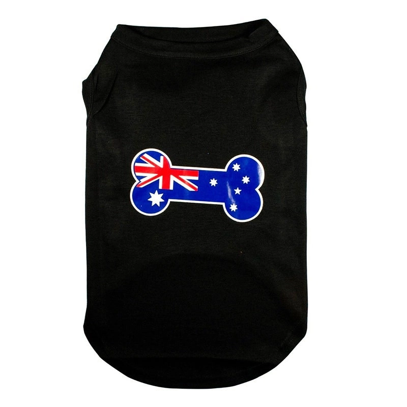 Premium Quality Cotton Dog T-shirt singlet vest OZ Flag Bone Print Black