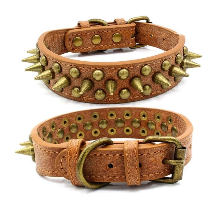 New Dog Leather Collar Single Spikes Adjustable Dog Collar Rustic Brown