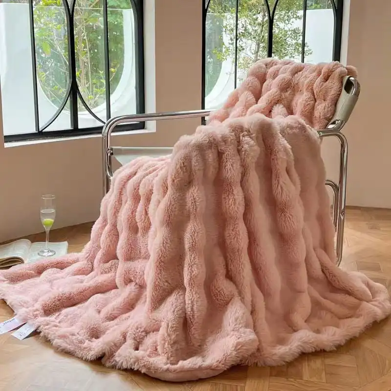 Super Soft Large Faux Fur Winter Blanket Throw Rug 200x230cm Pink