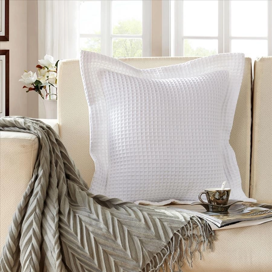 A pair of 100% Cotton 350gsm White Chunky Waffle European Cushion Covers 65x65cm+5cm