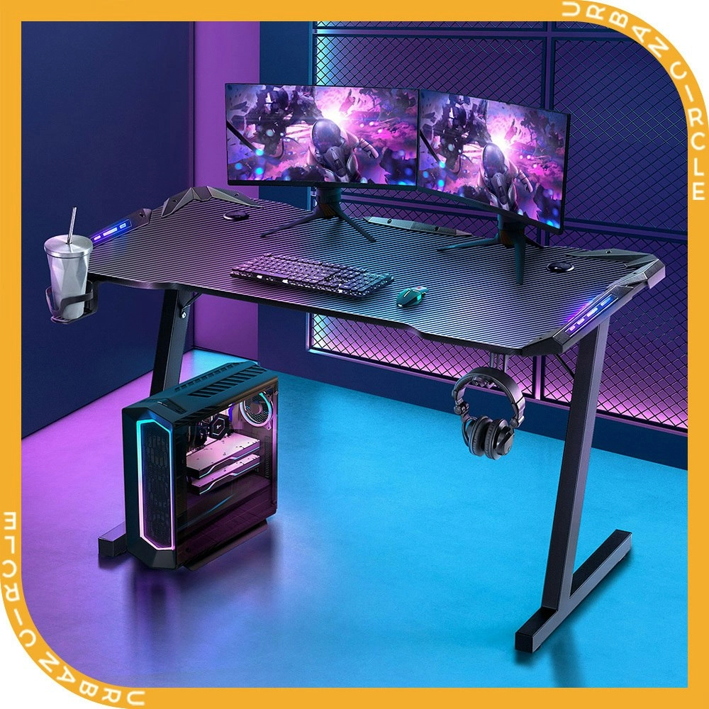 Furb Ergonomic Z Shaped LED Gaming Desk Carbon Fiber Computer Table With Holder