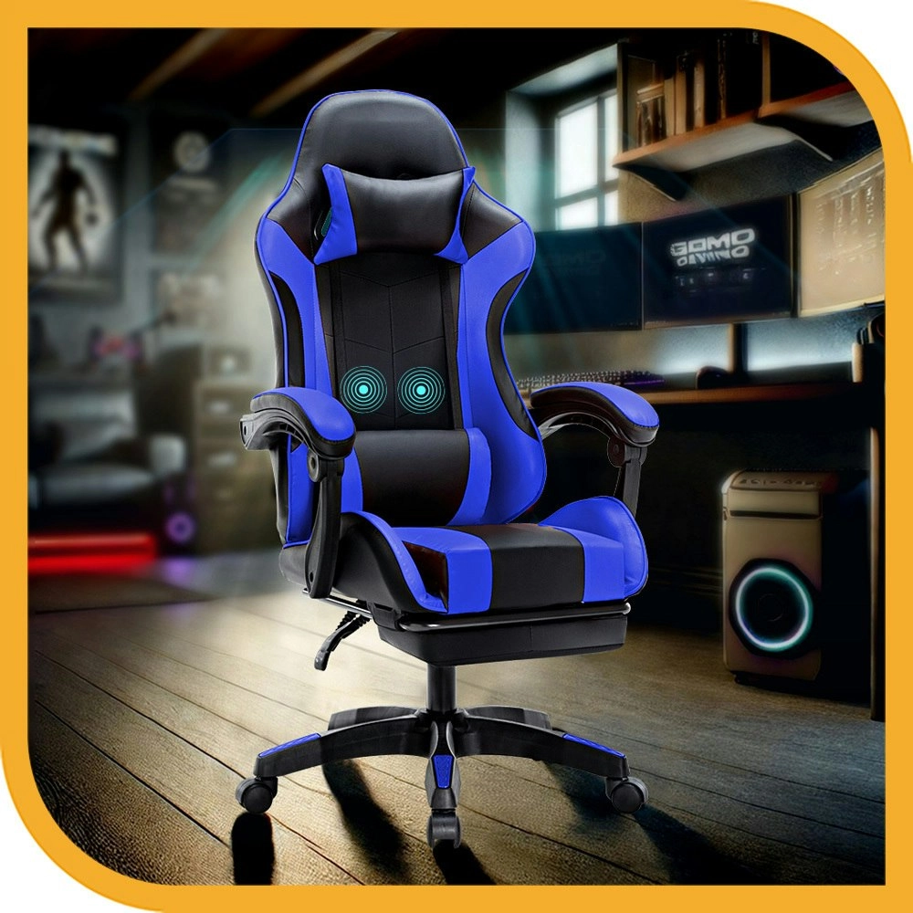 Furb Gaming Office Chair PU Leather Executive Computer Seat with Footrest,Blue