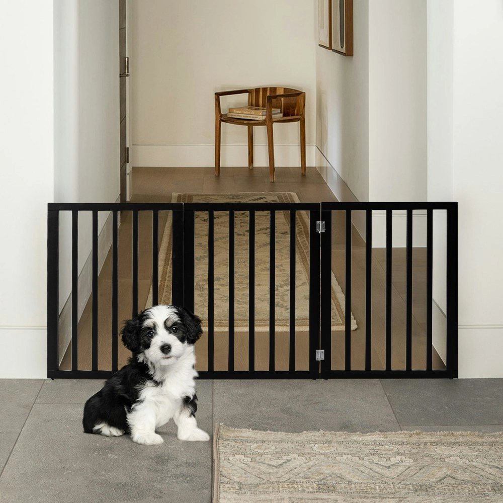 Petzly Pet Gate Dog Fence Safety Barrier Security Door 3 Panel 61cm Black