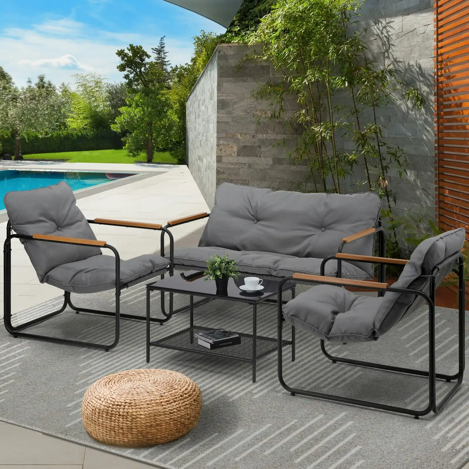 Livsip 4 Seater Outdoor Patio Sofa Set Lounge Furniture Garden Chairs Table