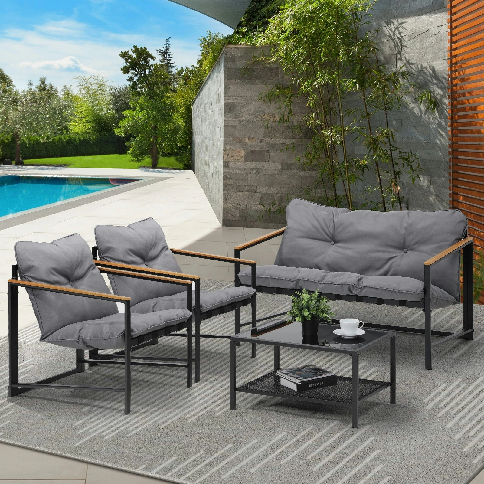 Livsip 4 Seater Outdoor Lounge Sofa Furniture Setting Garden Patio Chairs Table