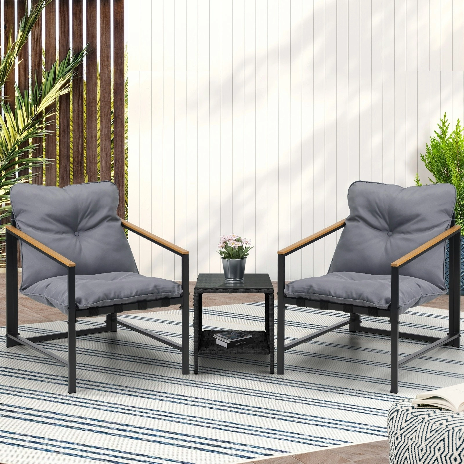 Livsip 3 Piece Outdoor Patio Set Lounge Setting Garden Furniture Rattan Table