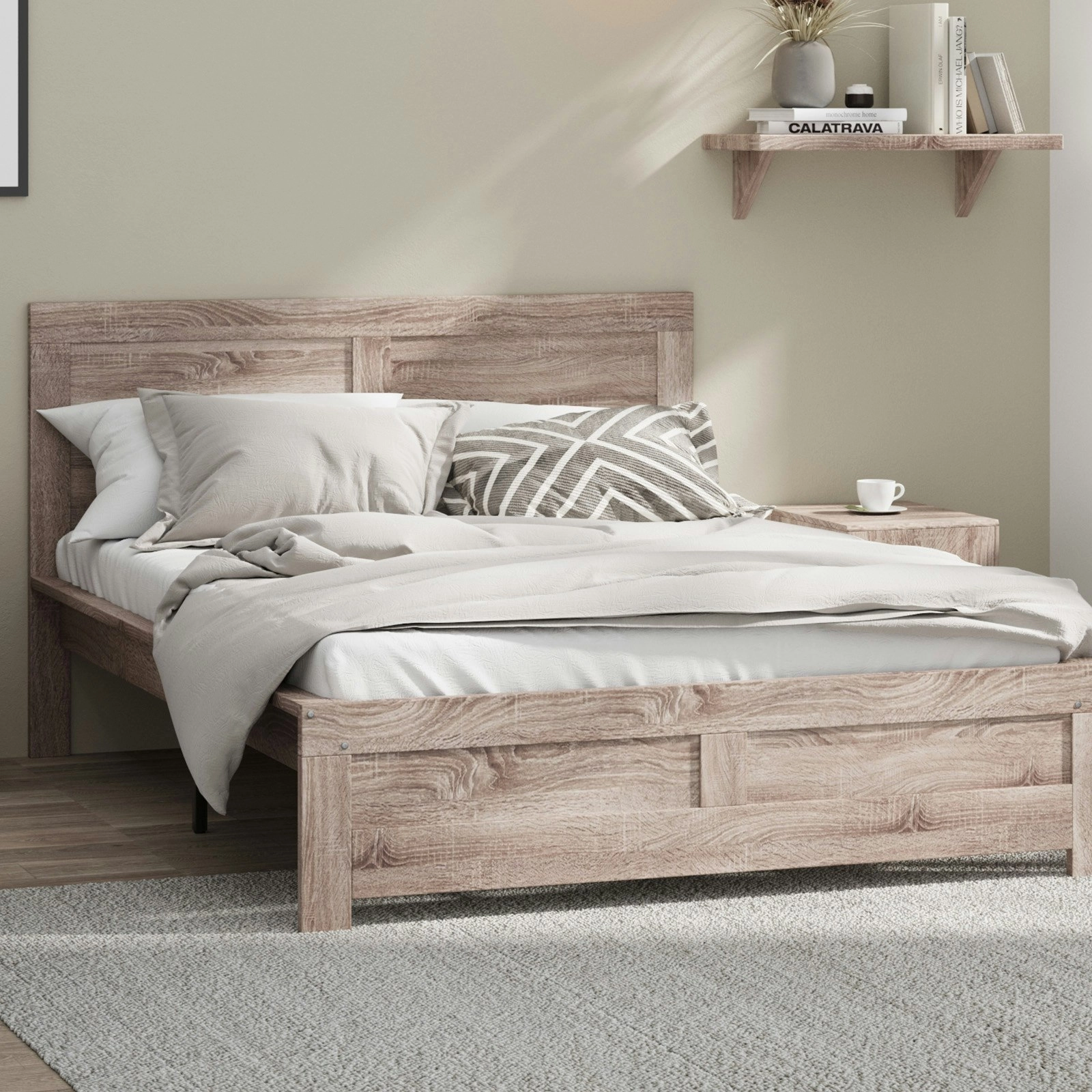 Oikiture Bed Frame Double Size Wooden Base Beds Platform Timber Light Oak