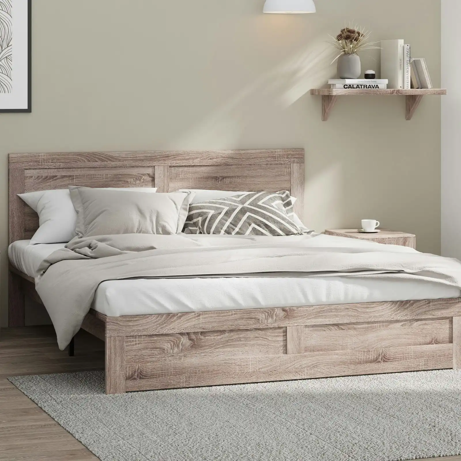 Oikiture Bed Frame King Size Wooden Base Beds Platform Timber Light Oak