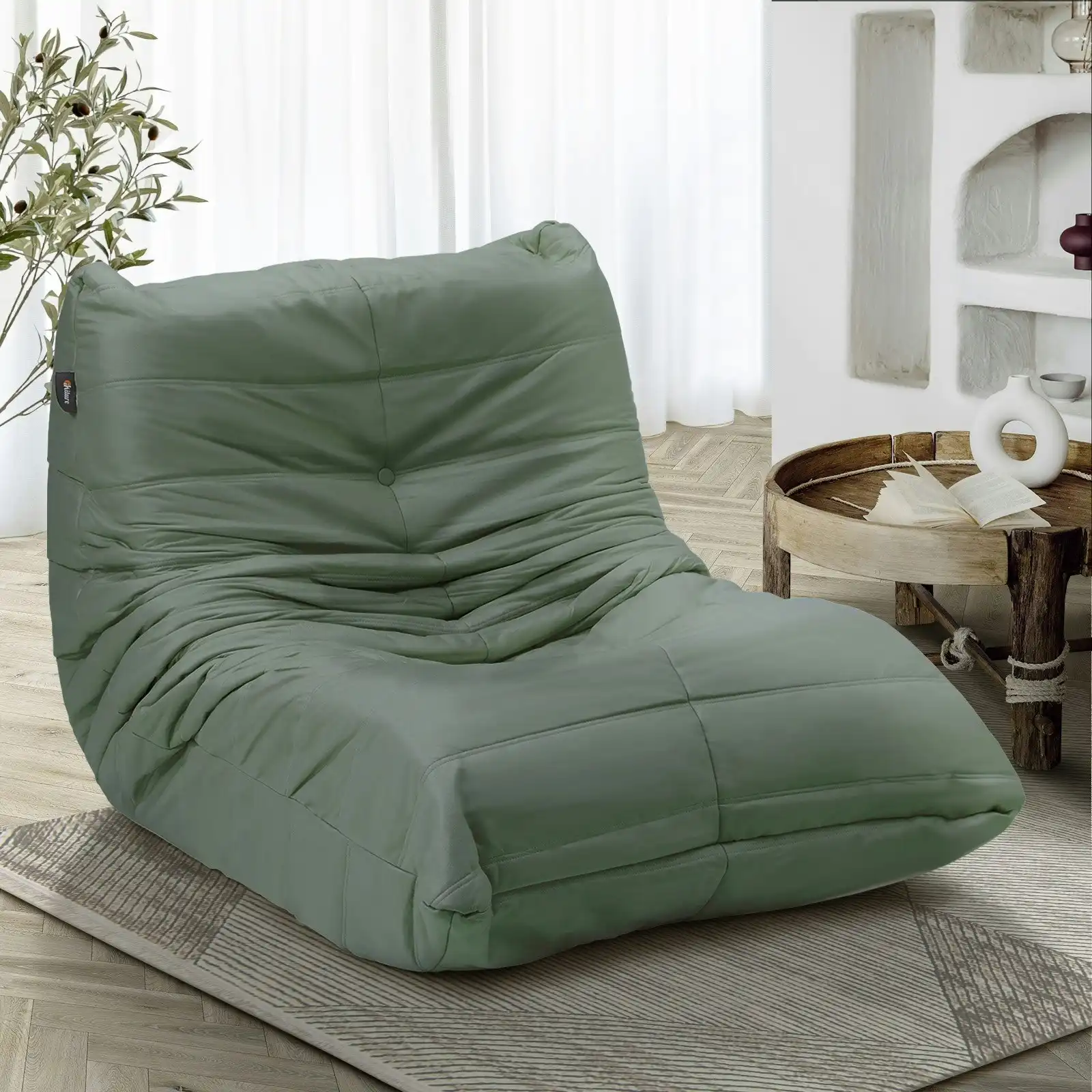 Oikiture Floor Sofa Accent Chair Lazy Couch Lounge Recliner Green Polyester