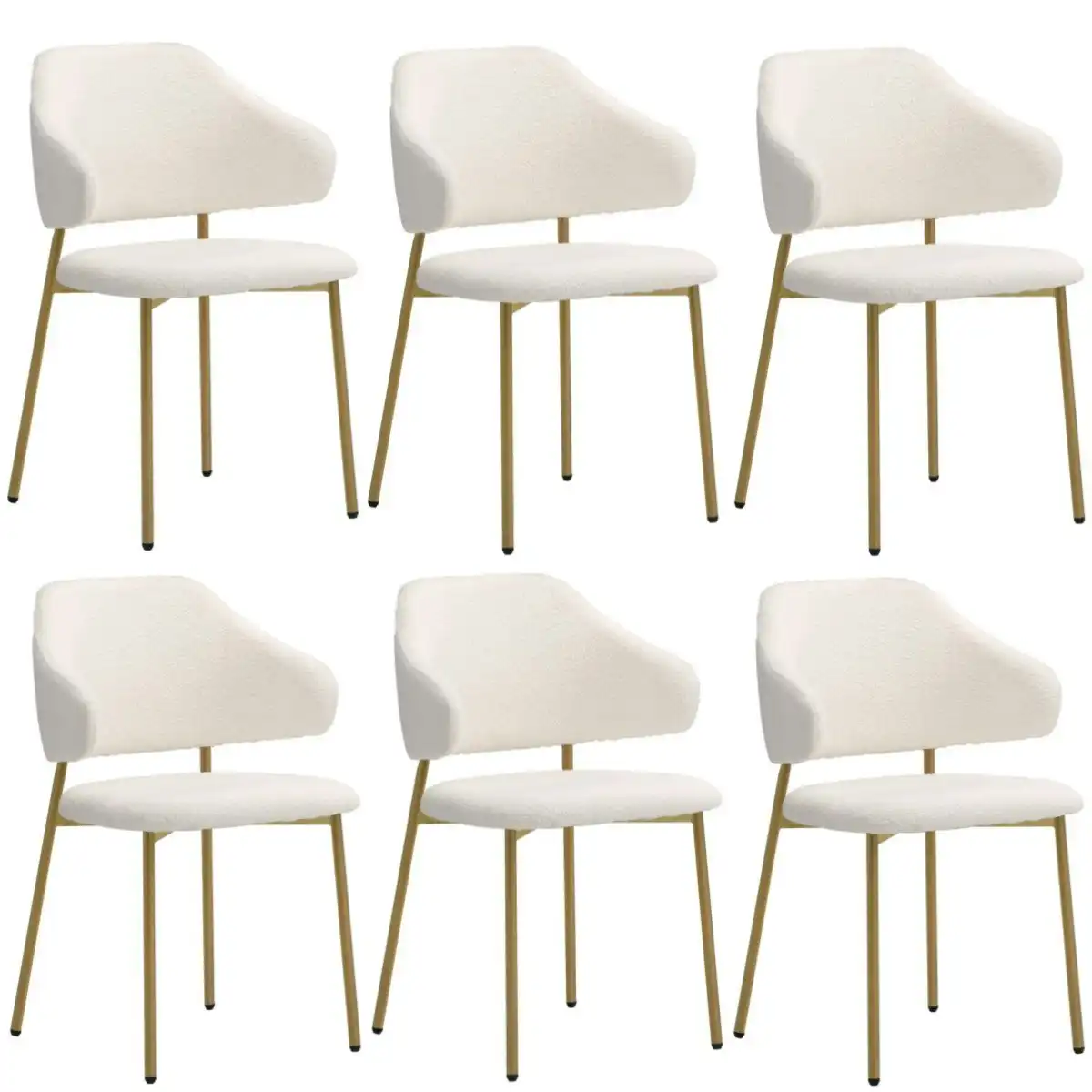 Oikiture 6x Dining Chair Accent Chairs Armchair Tub Armchairs Sherpa Gold&White