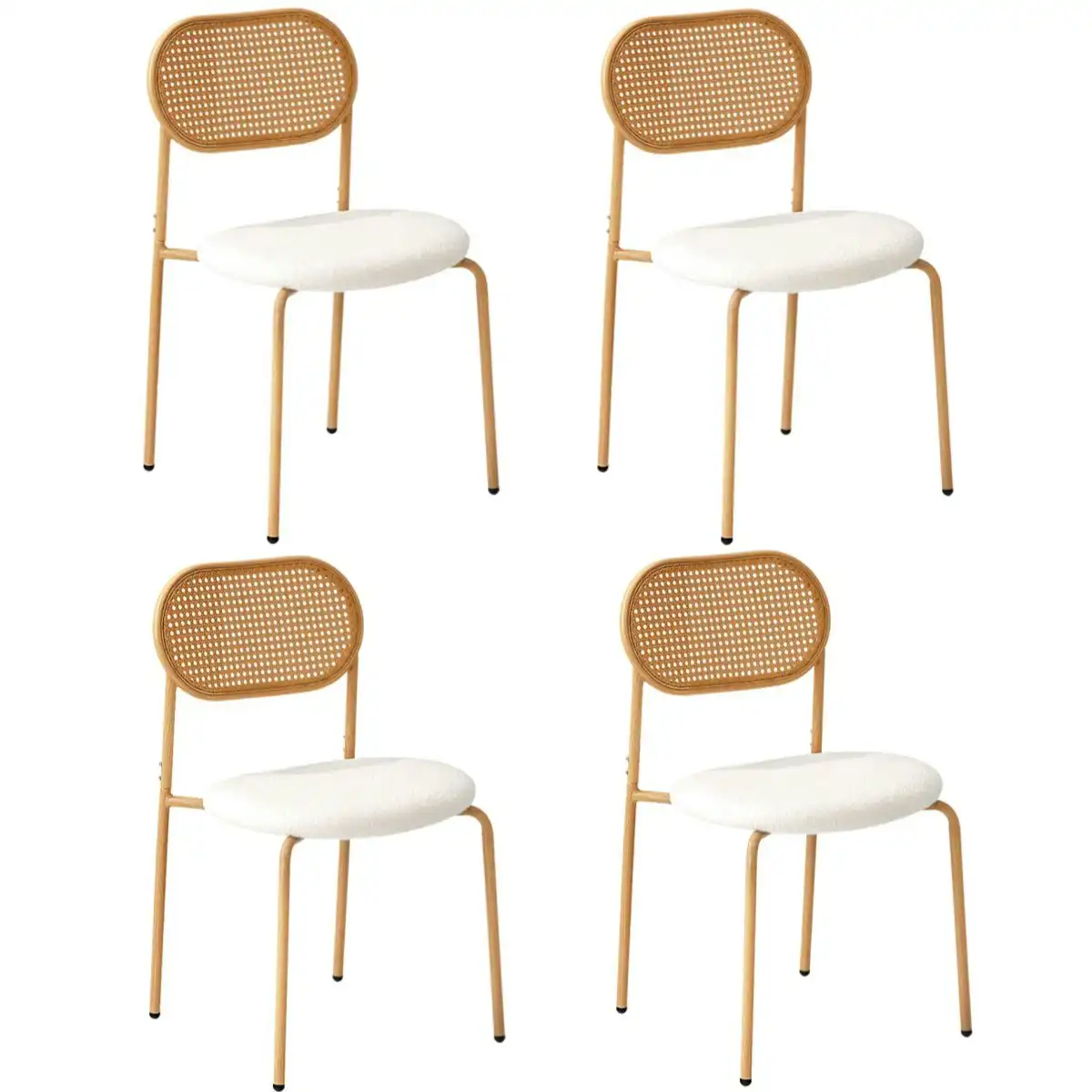 Oikiture 4PCS Dining Chair Accent Chairs Rattan Furniture Sherpa White