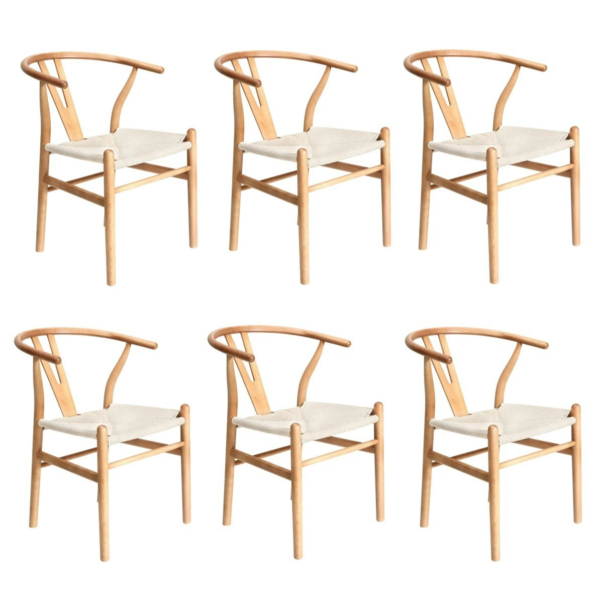 Oikiture 6x Dining Chair Wooden Hans Wegner Chair Wishbone Cafe Lounge Seat