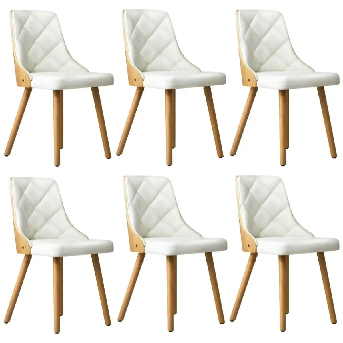 Oikiture 6x Dining Chairs Wooden Chair Kitchen Cafe Faux Leather Padded White